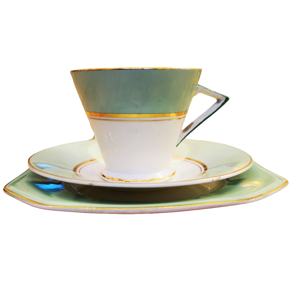 Palissy Pottery Art Deco China Teacup & Saucer and Side Plate