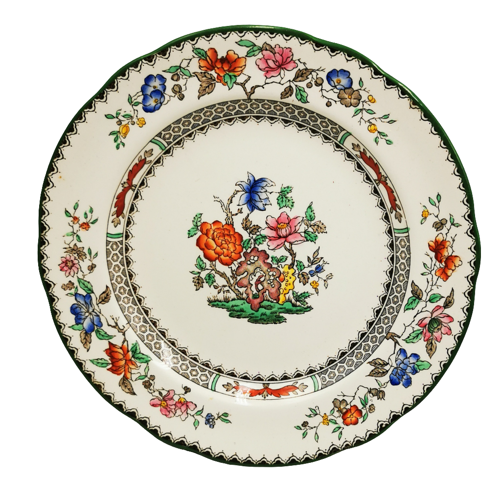 Spode China Chinese Rose Green Rim 7-5/8th-inch Side Plate