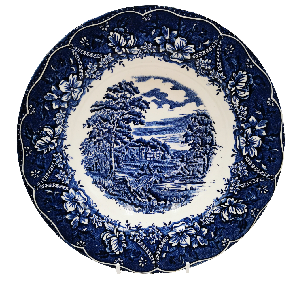 Barratts Blue and White China Old Castle Soup Bowl c1950