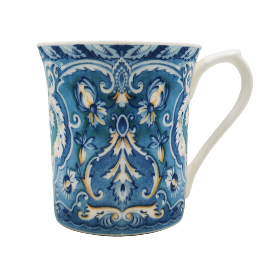 Queen's Fine Bone China Blue Damask Mug