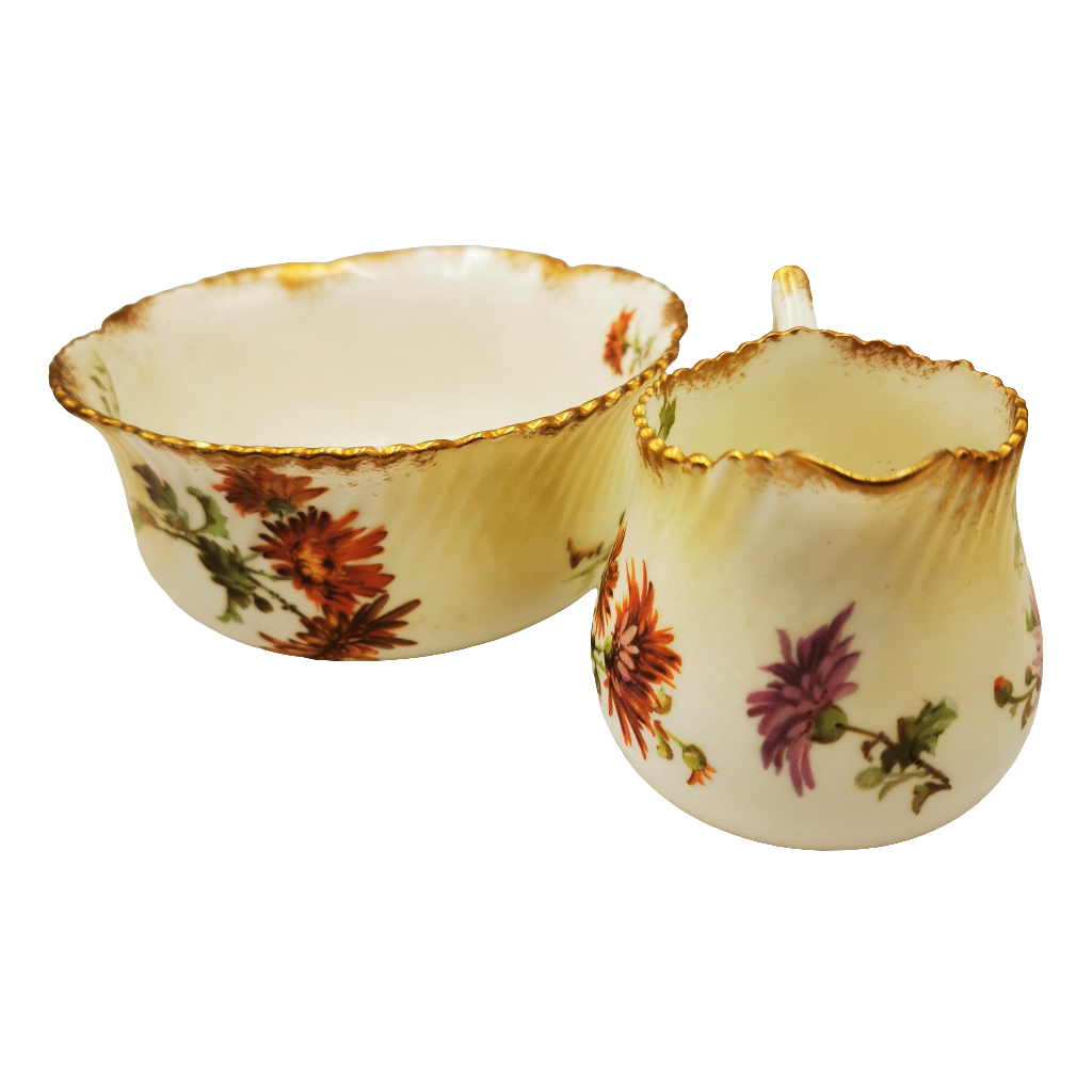 Antique Mintons Floral Porcelain China Sugar Bowl & Milk Jug Set Rd No 195702