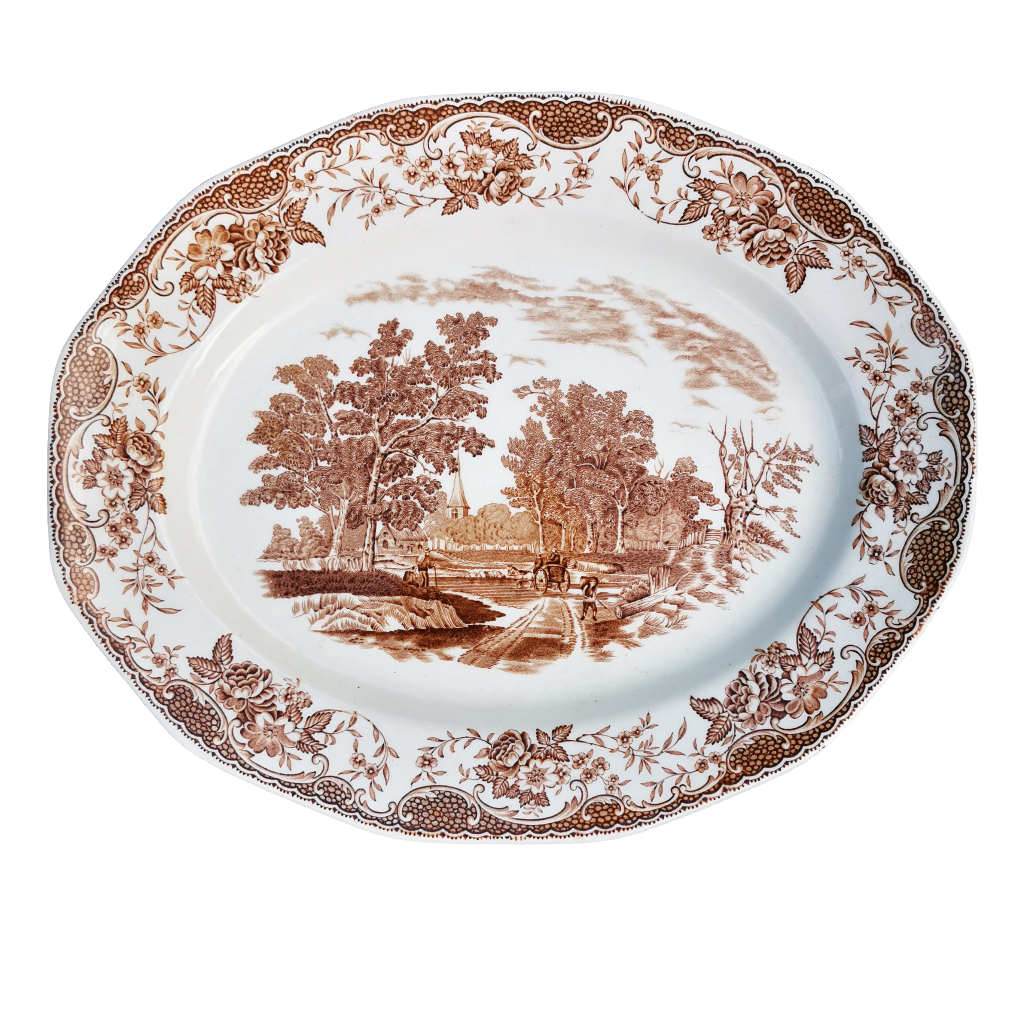 Royal Tudor Ware Olde England Brown & White China Oval Platter