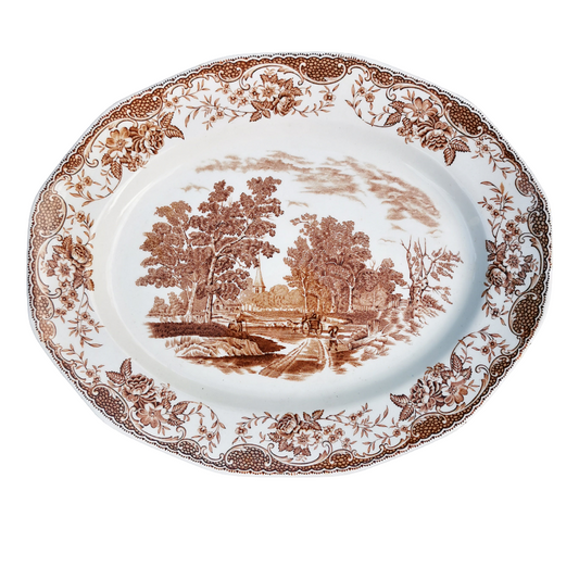 Royal Tudor Ware Olde England Brown & White China Oval Platter