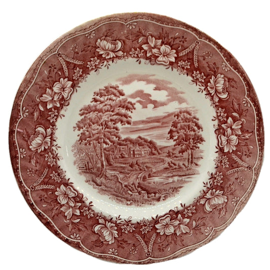Barratts Red and White China Old Castle 11-inch Dinner Plate c1950