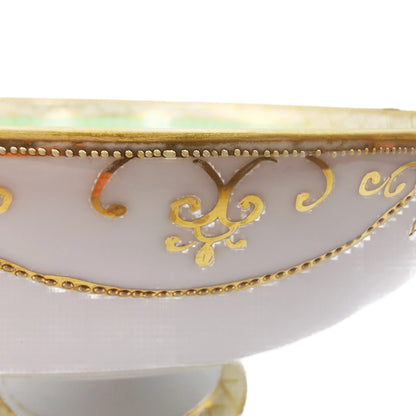 Antique Hand Painted Green and Gilt Floral Fruit Stand