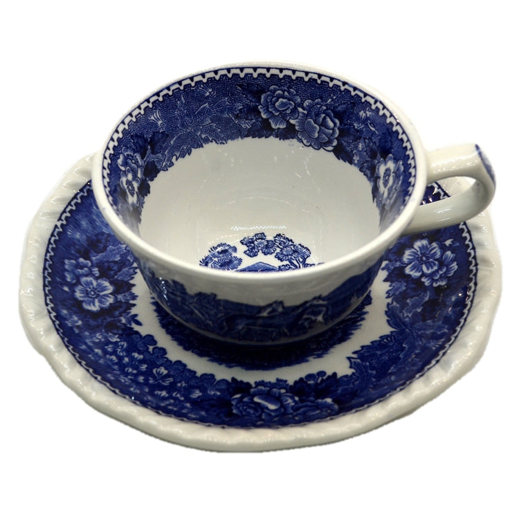 Adams English Scenic Blue and White China Teacup and Saucer