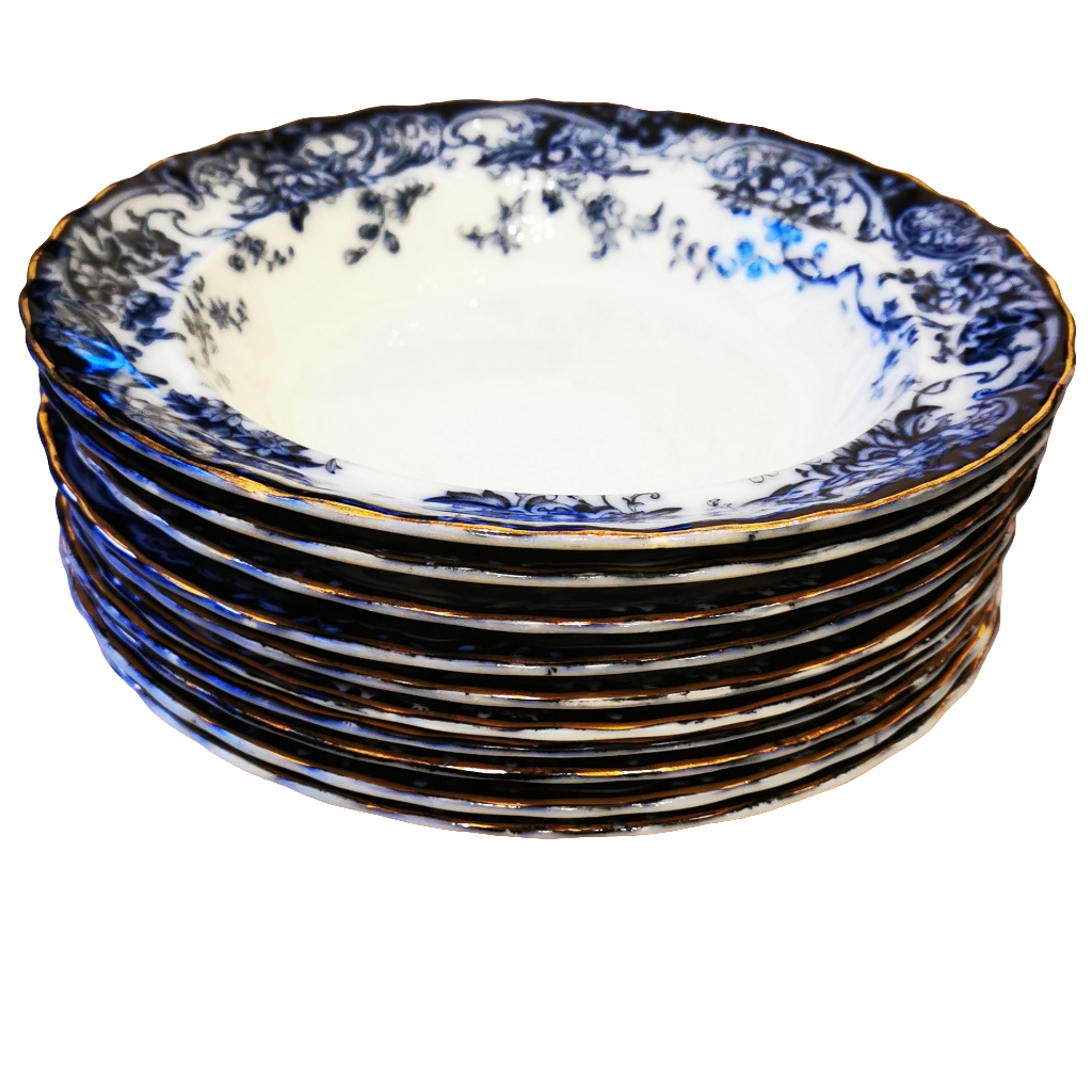 Keeling & Co Antique Blue and White Chatsworth China 10-3/8th-inch Soup Bowl