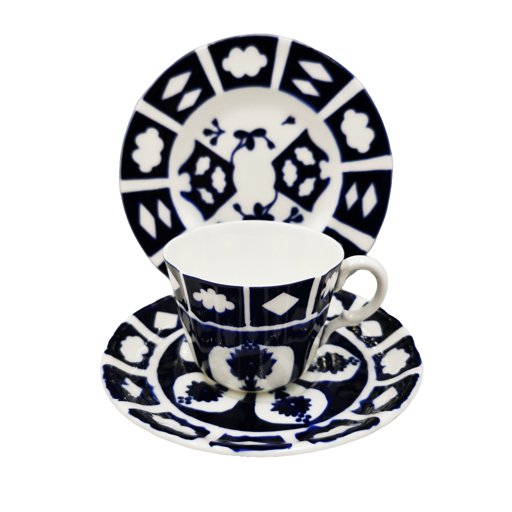 Royal Crown Derby China Old Imari 1128 Unfinished Teacup, Saucer and Side Plate