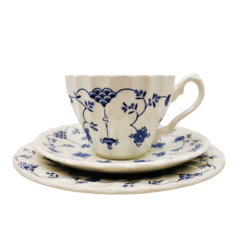 Myott Blue and White Finlandia China Teacup Saucer & Side Plate Trio