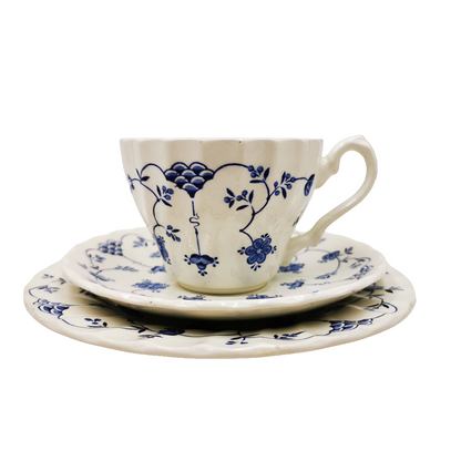 Myott Blue and White Finlandia China Teacup Saucer & Side Plate Trio