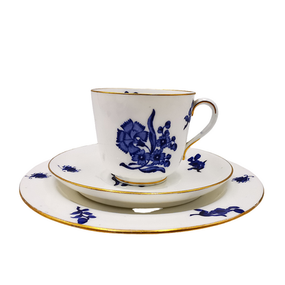 Royal Crown Derby China Blue Carnation Teacup, Saucer and Side Plate
