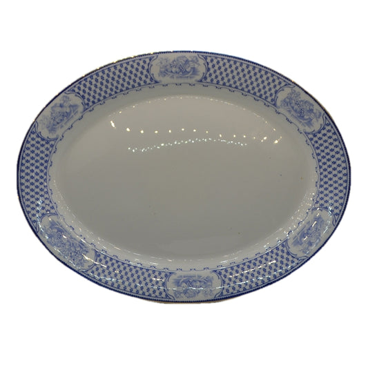 Vintage Large Fruit Basket Blue and White China Oval Platter 1926