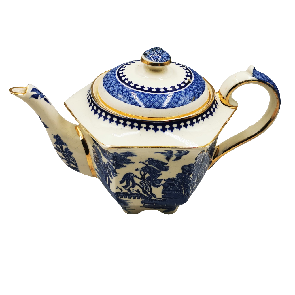 Vintage Sadler Blue and White China Blue Willow Hexagonal Walled Teapo ...