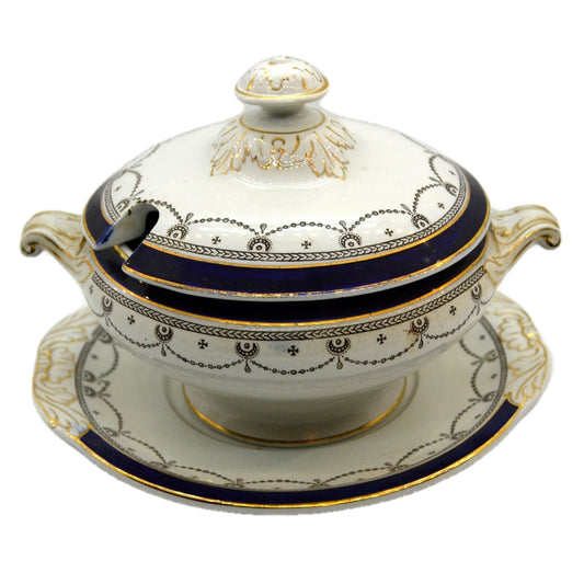 Alfred Meakin Blue de Roi China Round Lidded Sauce Tureen Set