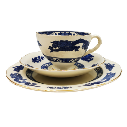 Royal Cauldon Bristol Ironstone Blue Dragon Teacup Trio