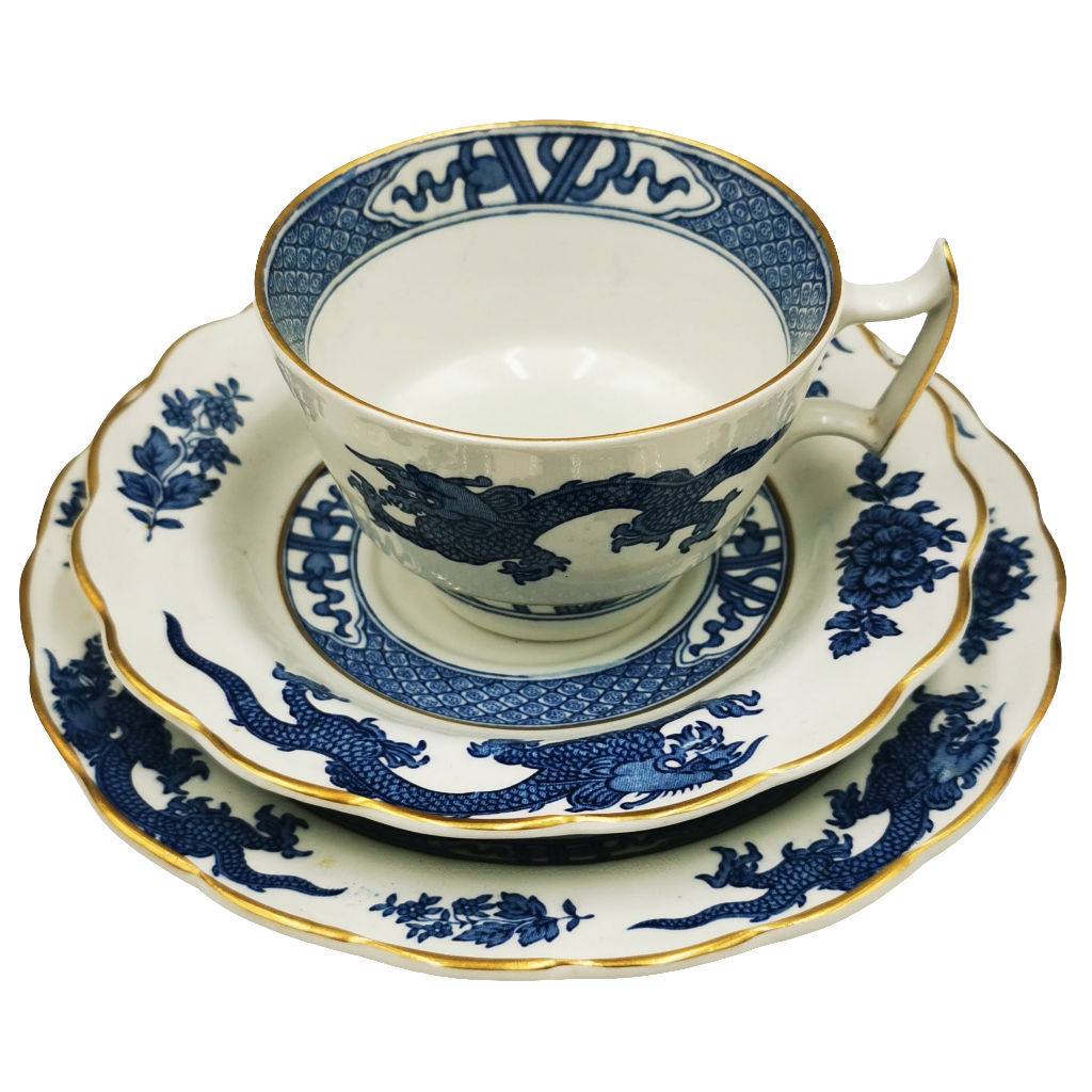 Booths Silicon China blue and White Dragon A8029 Teacup Trio