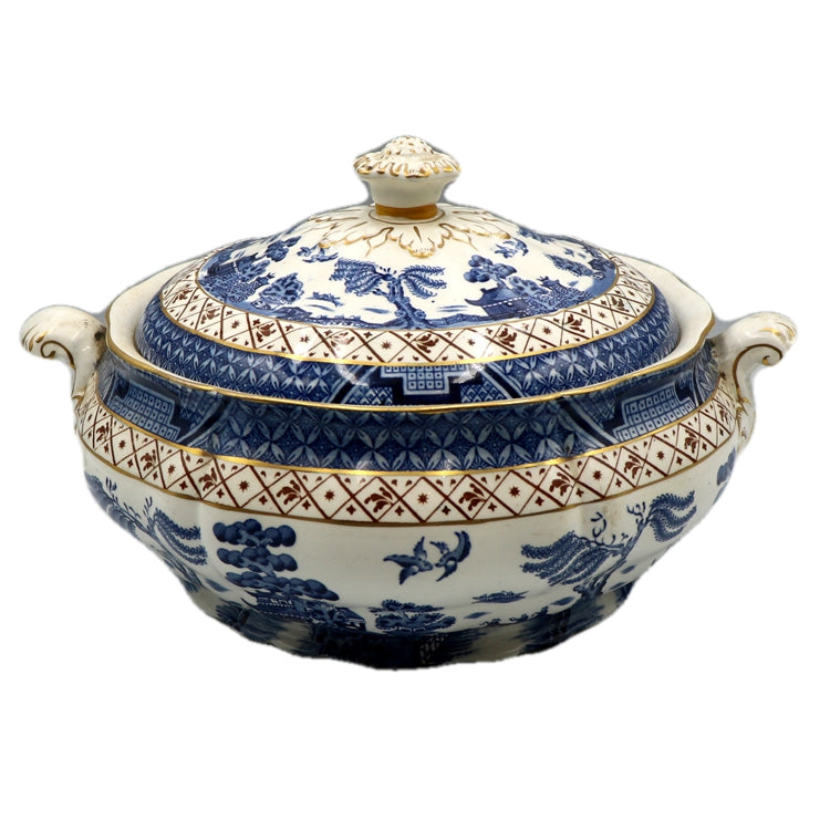 Antique Booths Real Old Willow Blue and White China Lidded Tureen (repaired)