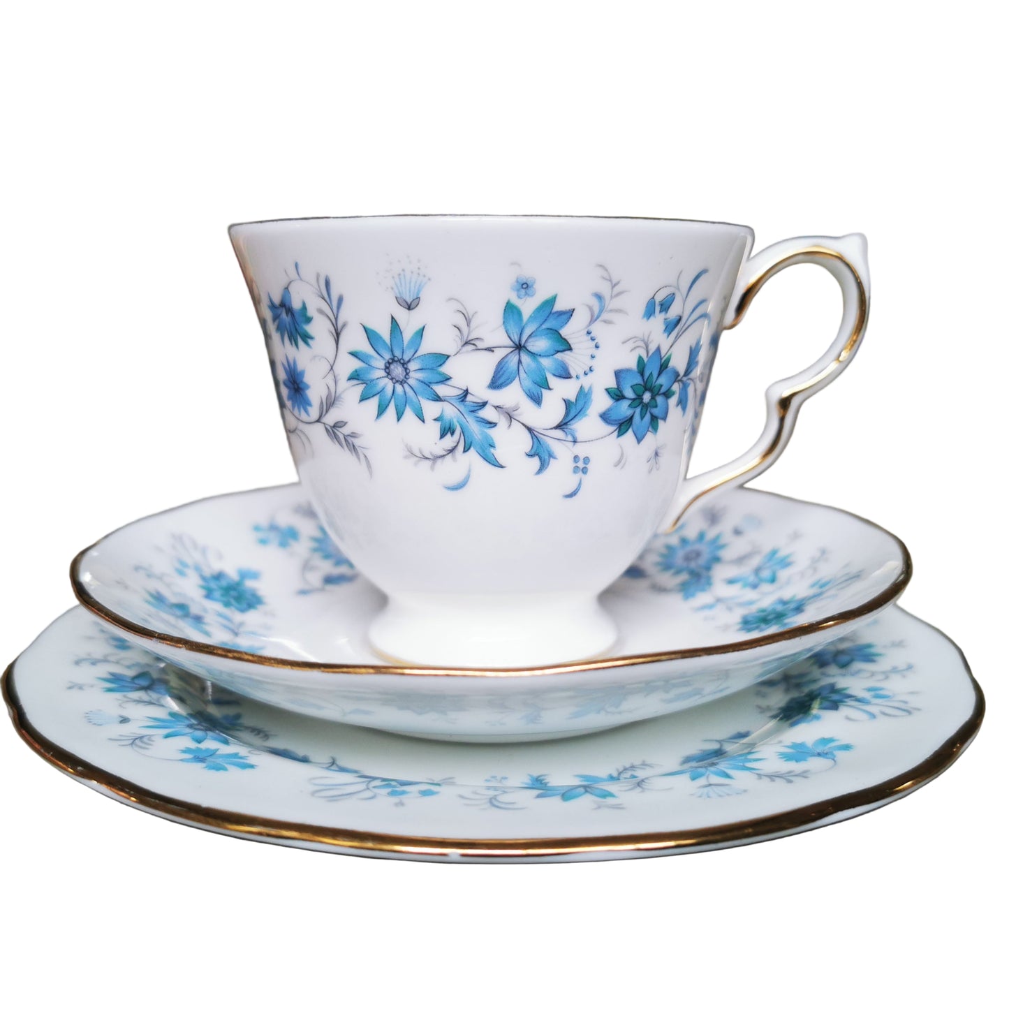 Colclough Doulton Braganza 8454 China C Shape Teacup Trio
