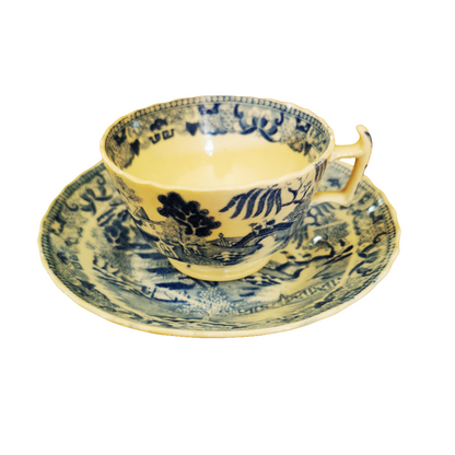 Antique English Blue and White Porcelain China Temples Tea Cup & Saucer