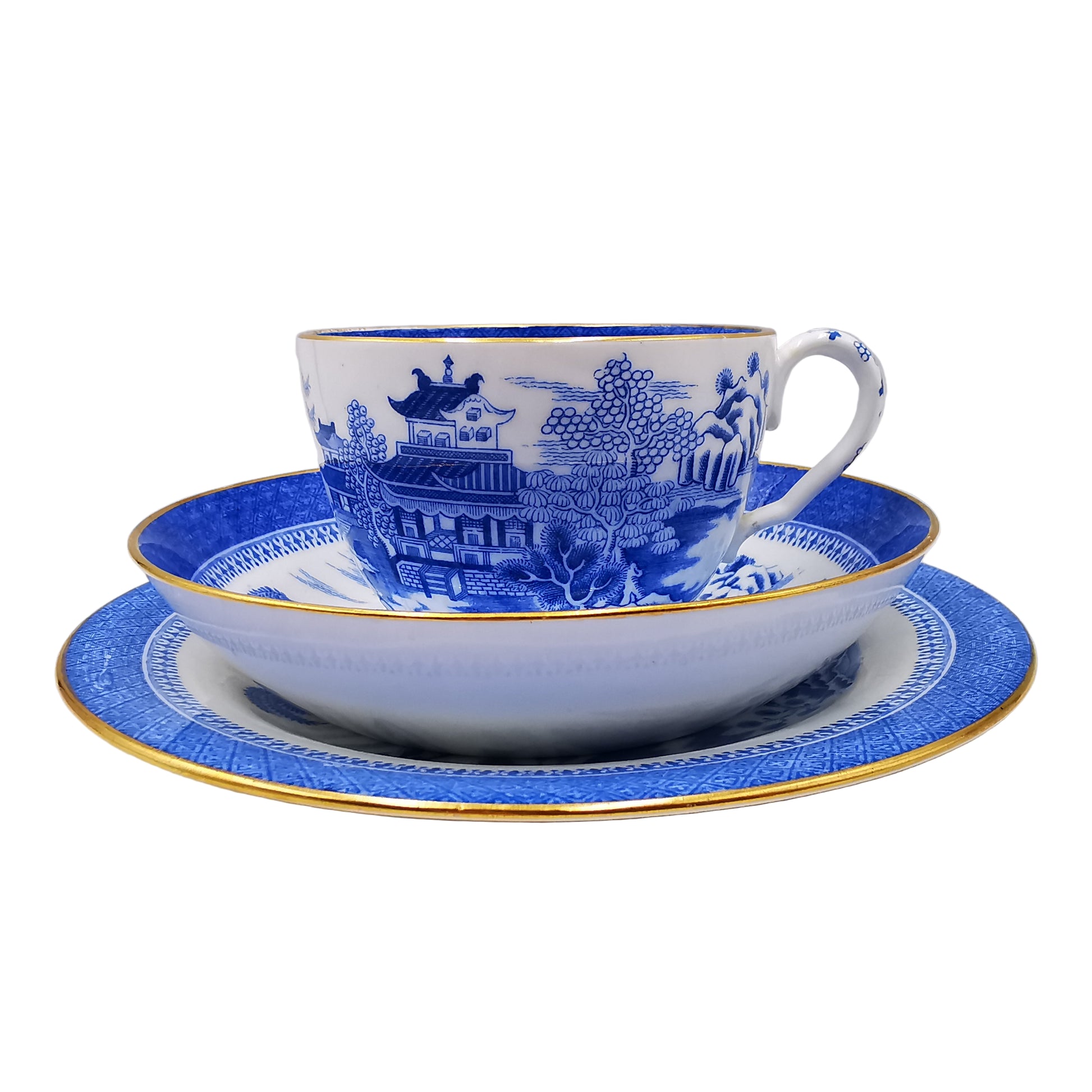 W T Copeland Blue and White Porcelain China Copeland's Willow Tea Cup Saucer & Side Plate