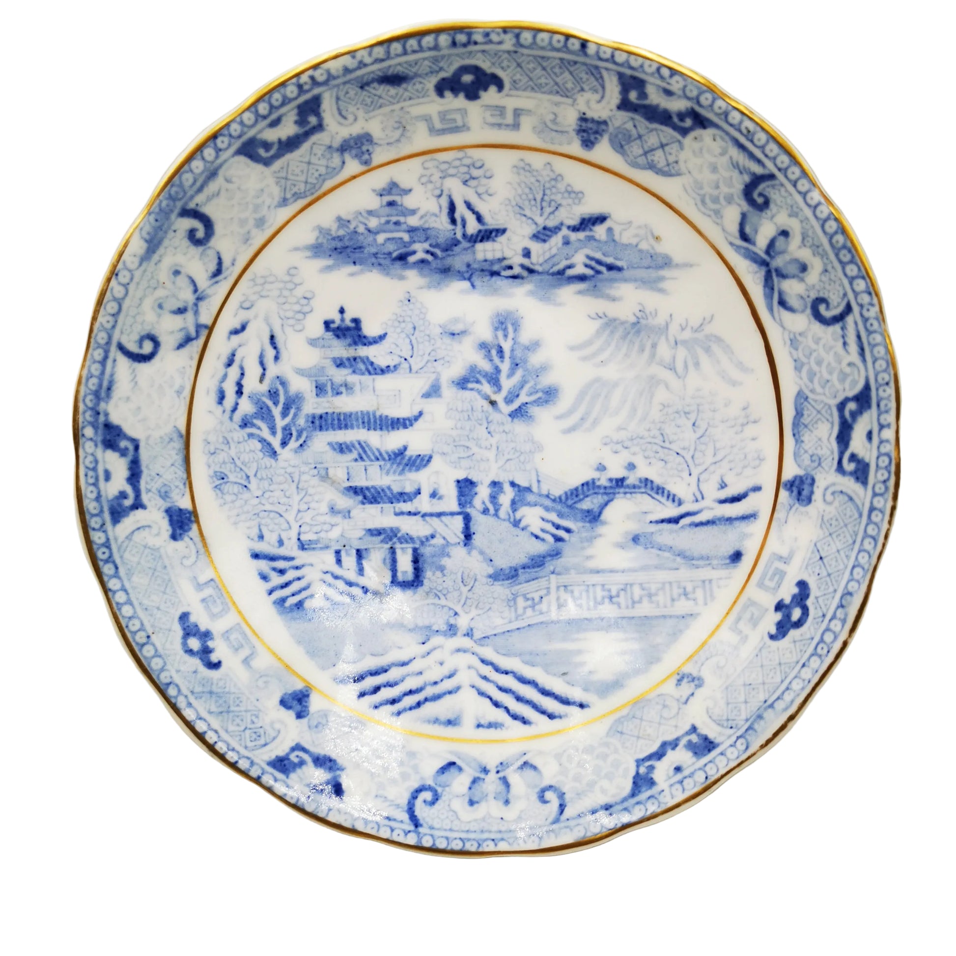 Late Georgian Blue and White Porcelain China Temples Teacup & Saucer