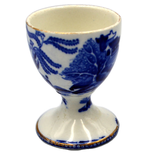 Antique Burgess & Leigh Burleigh Ware Blue and White China Blue Willow Pedestal Egg Cup
