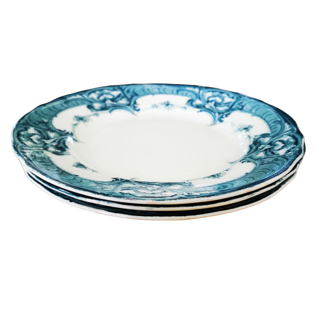 Alfred Meakin Burns Turquoise and White China 10-Inch Dinner Plate c1907
