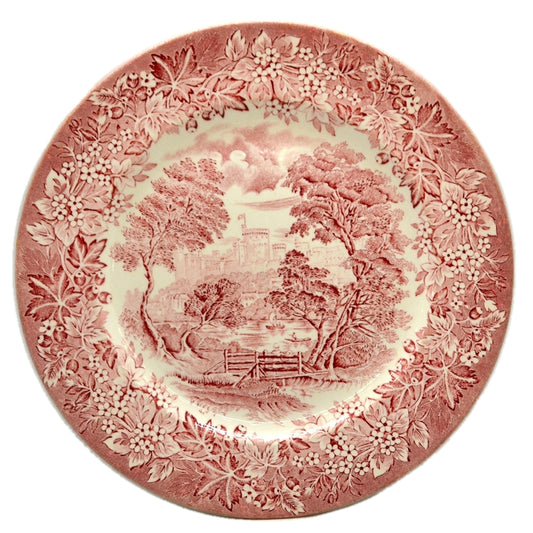 English Ironstone Tableware Red and White China Castles Pattern Dinner Plate