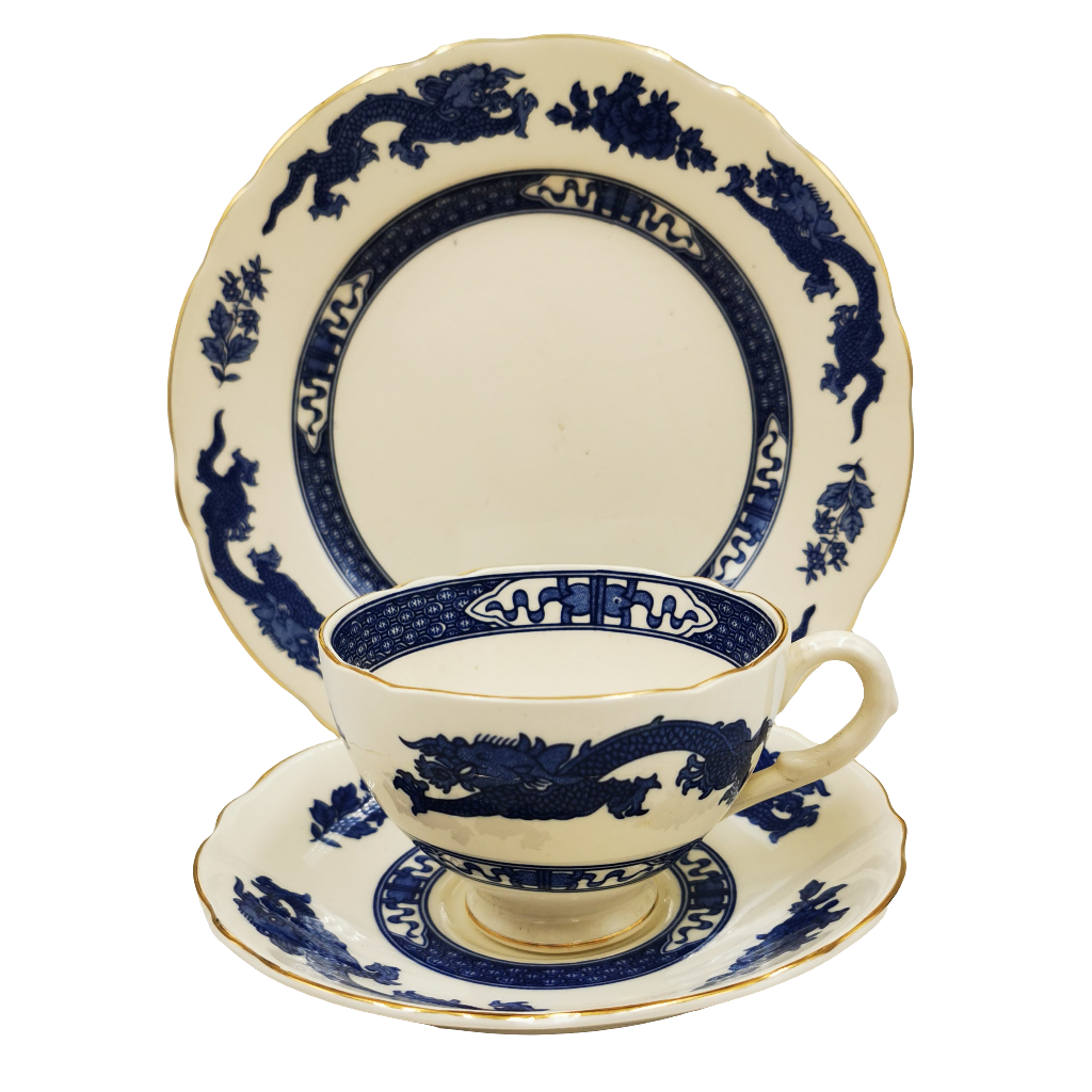 Royal Cauldon Bristol Ironstone Blue Dragon Teacup Trio