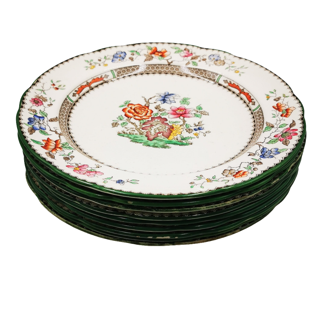 Spode China Chinese Rose Green Rim 10-3/8th-inch Dinner Plate