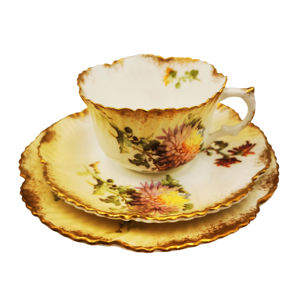 Antique Mintons Floral Porcelain China Teacup, Saucer & Side Plate Trio Rd No 195702