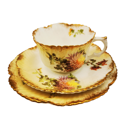 Antique Mintons Floral Porcelain China Teacup, Saucer & Side Plate Trio Rd No 195702