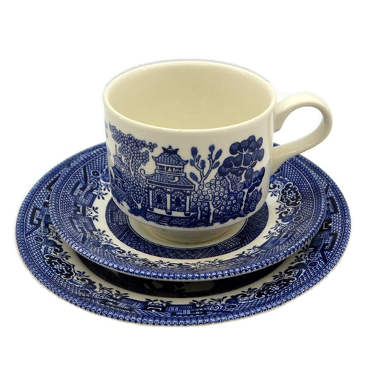Churchill Blue Willow Blue And White China Mid-Century Teacup and Saucer