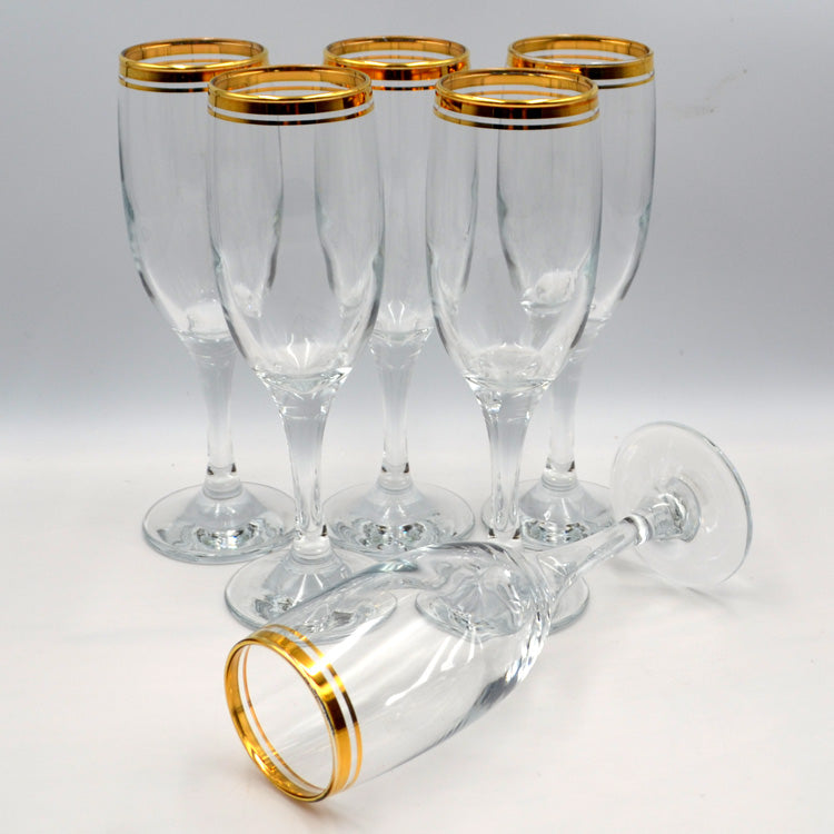Rayware Glass Vintage Set of 6 Boxed Rayware Classic Gold Glass Champagne Flutes ...