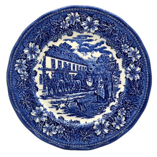 Royal Tudor Ware Coaching Taverns Blue and White China 10.5-inch Dinner Plate