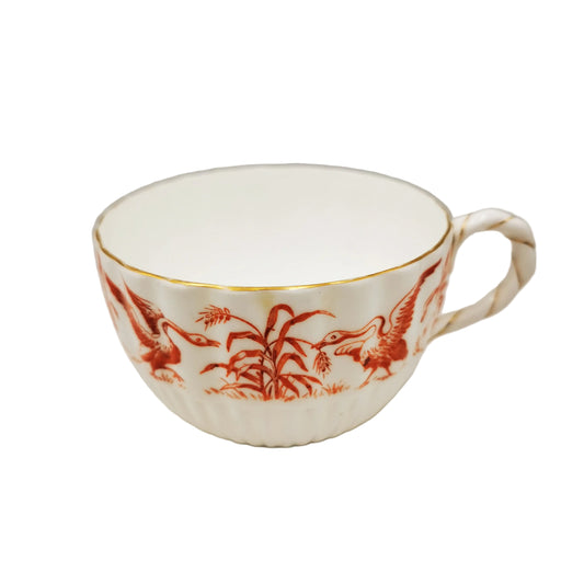 Antique Coalport Porcelain Coral Red Birds China Breakfast Cup c1880