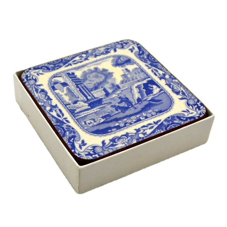 Six Spode Italian Blue and White Coasters