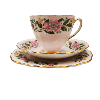 Colclough Ridgway Pink Ground China Tea Cup Saucer and Side Plate 7899