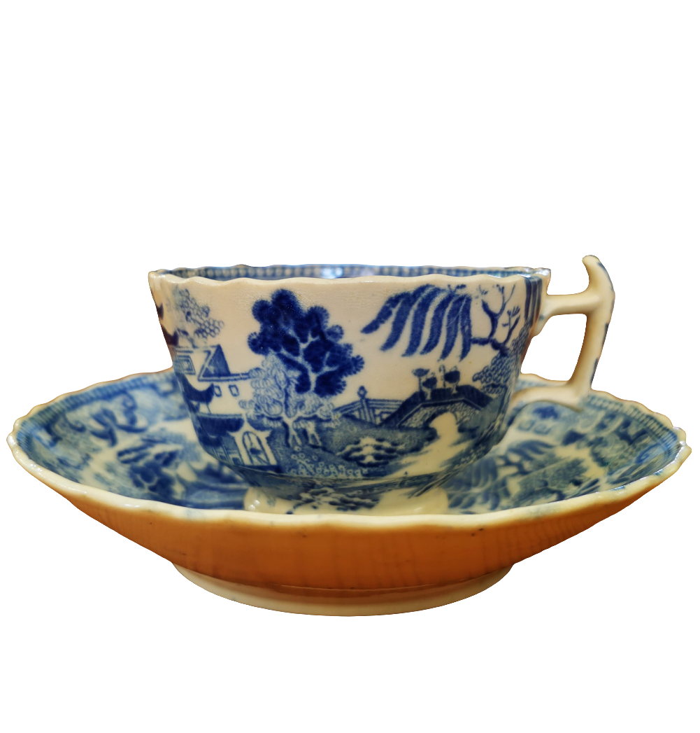 Antique English Blue and White Porcelain China Temples Tea Cup & Saucer
