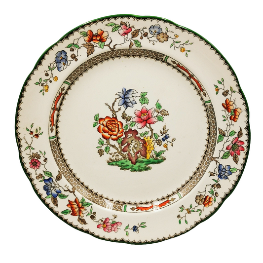 Spode China Chinese Rose Green Rim 10-3/8th-inch Dinner Plate