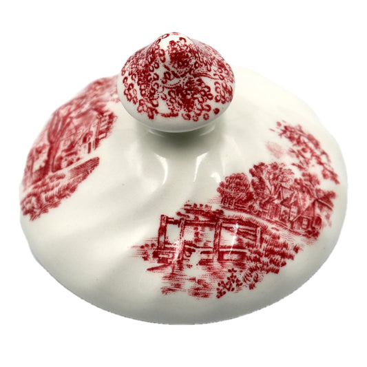 Johnson Bros Red and White China Cotswold Sugar Pot Lid with free sugar bowl
