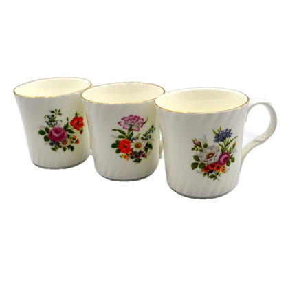 Set of 3 Crown Trent Floral Fine Bone China Mugs