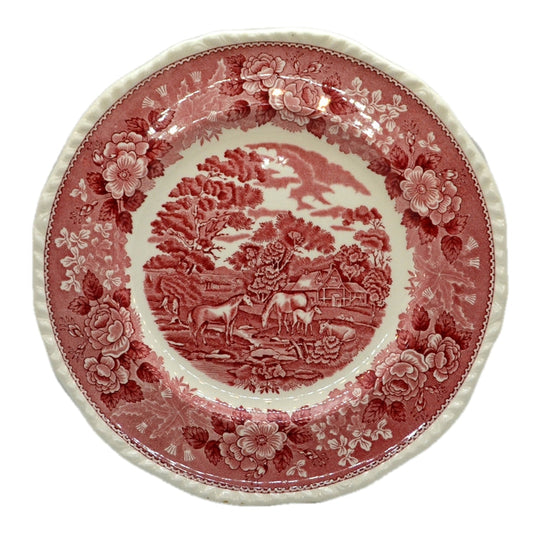Adams English Scenic Red and White China 10.5-inch Dinner Plate