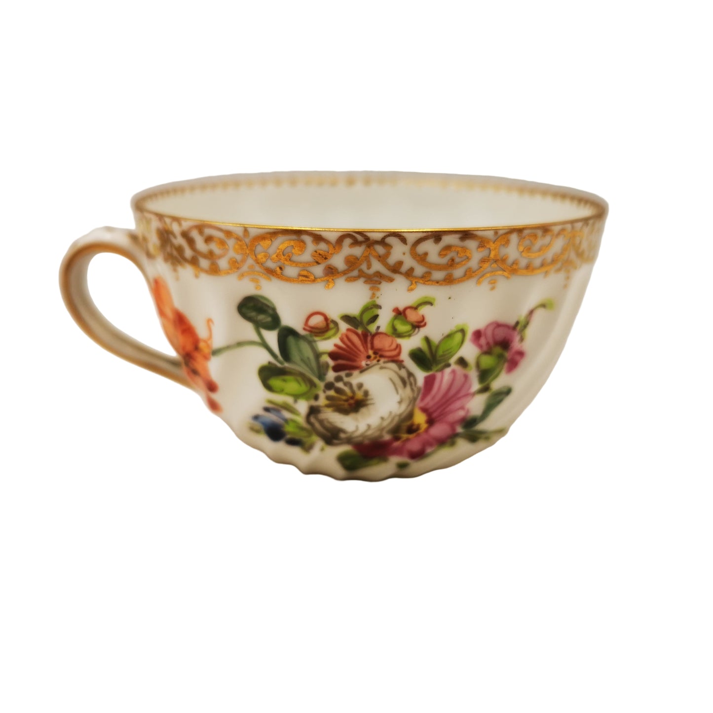 Antique Dresden China Hand Painted Floral Sprays 278 Teacup Saucer and Side Plate