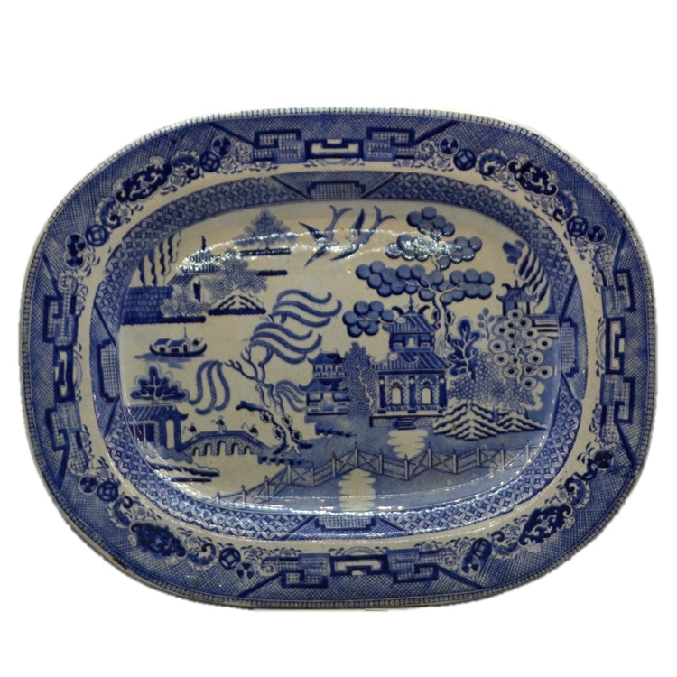 Antique Elkin & Newbon Blue Willow Ironstone China Meat Platter 1844-1852