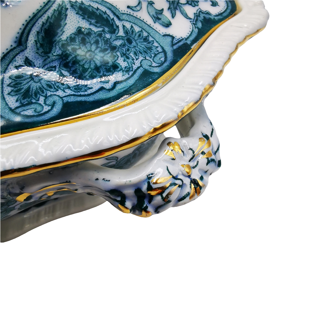 Antique Sampson Bridgwood Grecian Blue and White Vegetable Tureen