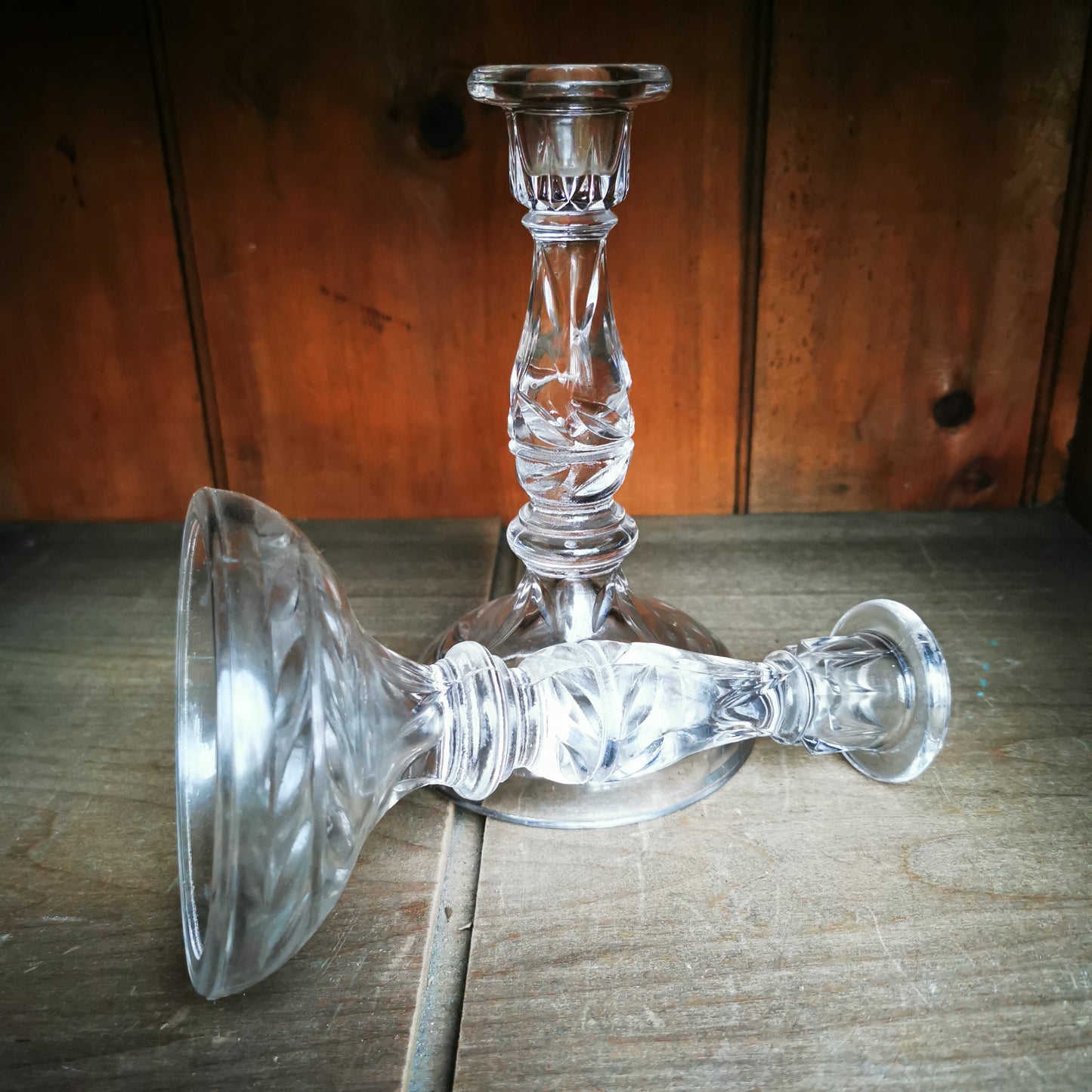 EarlyTri Molded Pressed Glass Candlesticks