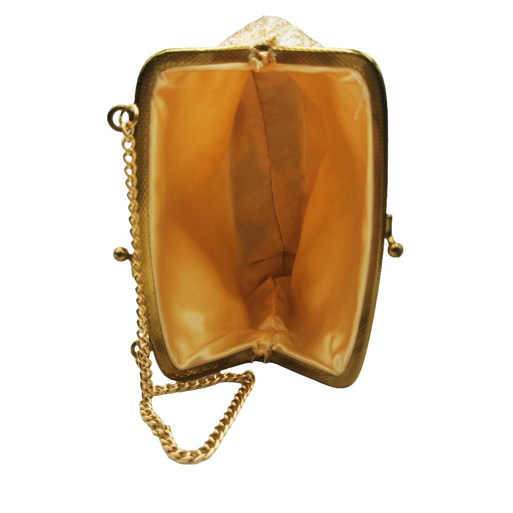 Vintage Evening Bag Cream Pastel & Gilt c1960