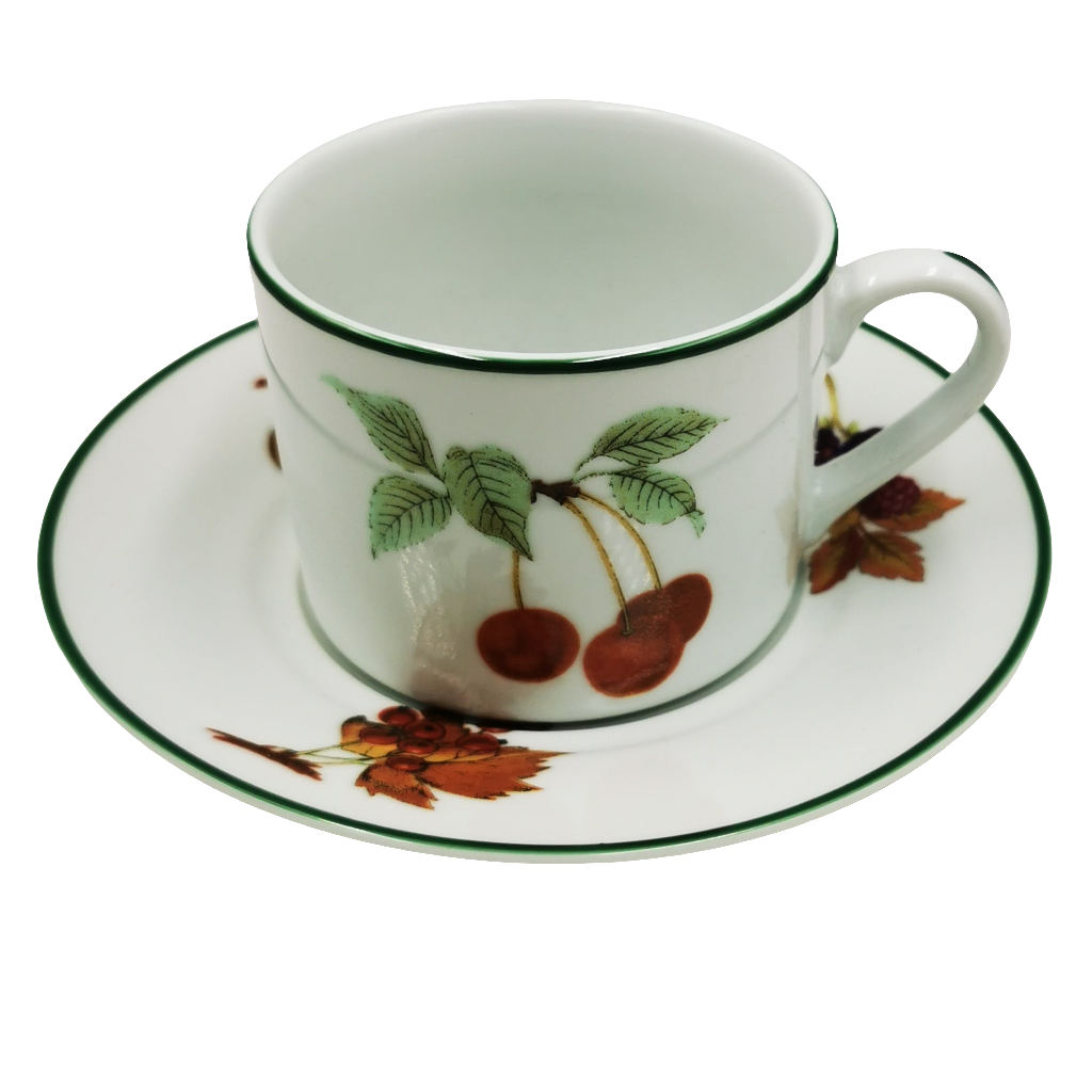 Vintage Royal Worcester China Evesham Vale Green Edge Cup And Saucer