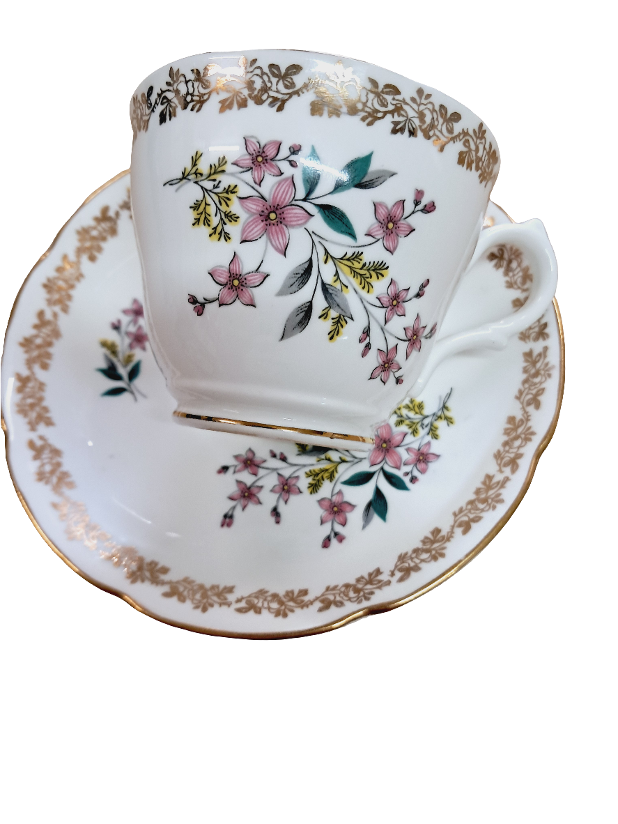 Vintage Royal Grafton China Floral Teacup & Saucer Duo